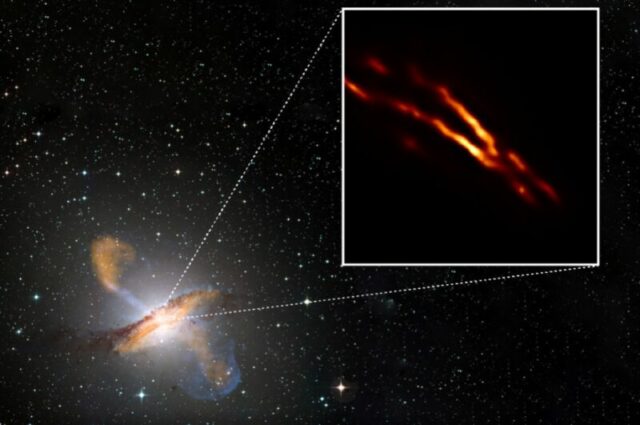Teleskop Horyzontu Zdarzeń uchwycił strumień materii wyrzucony przez supermasywną czarną dziurę znajdującą się w centrum galaktyki Centaurus A